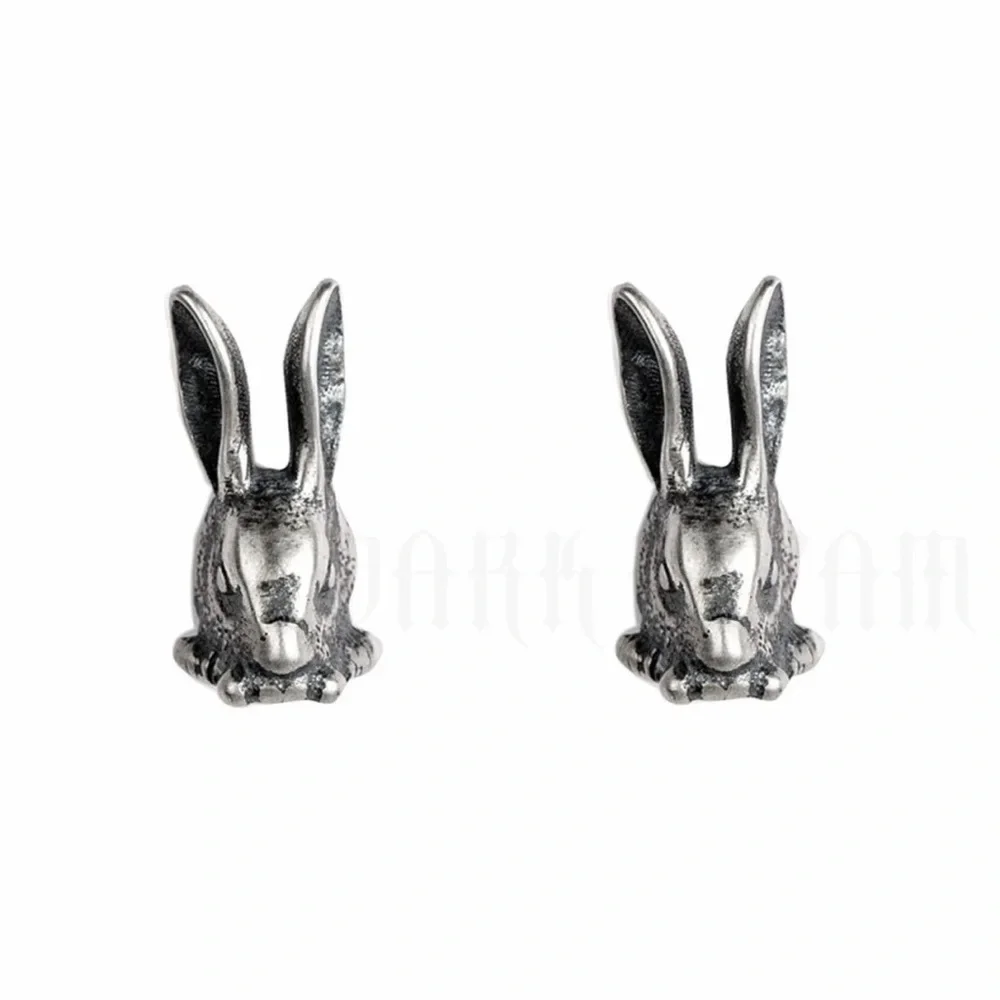 Single Accent S925 Sterling Silver Retro Punk Rabbit Stud Earring